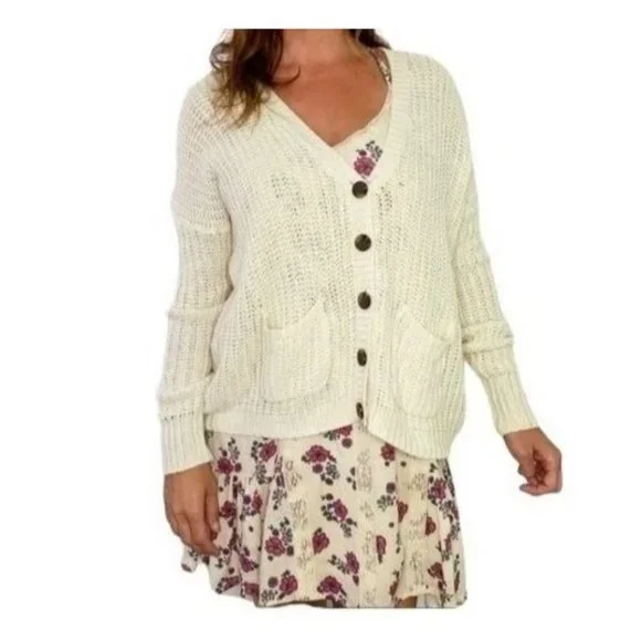 BDG sz SP button down open knit lace up back v-neck cardigan sweater - Picture 8 of 8